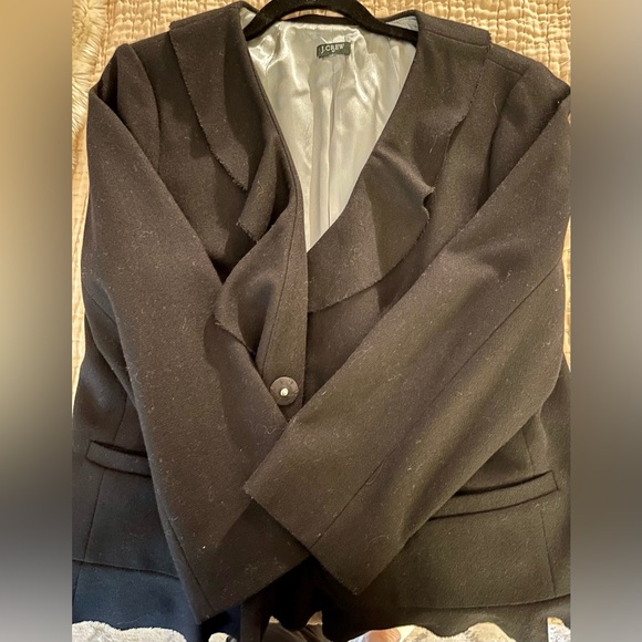 Vintage J Crew black blazer ruffled collar, rough hemline, snap button close, M - Picture 6 of 6